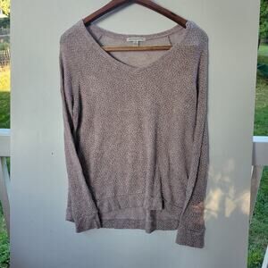 American Eagle Wide V Neck Knit Lightweight Sweater Tan/pinkish Womens SZ S/P